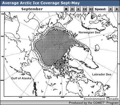 Mean ice sea coverage in the Arctic region September 