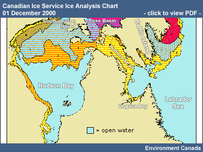 Thumbnail image of Canadian Ice Service Ice Analysis Chart for 01 Decmebr 2000 in the Hudson Bay region