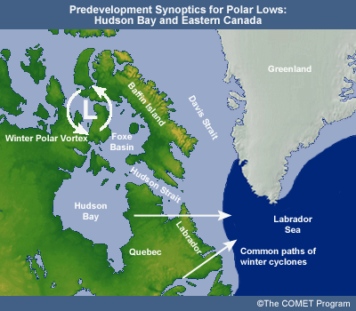 Pre-development Synoptics for Polar Lows: Hudson Bay and Eastern Canada