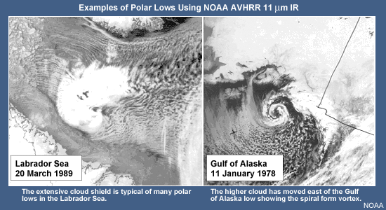 Examples of Polar Lows using NOAA-AVHRR IR (11µm)