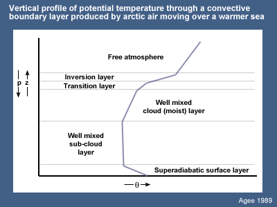 Vertical profile of potential temperature through a convective boundary layer produced by arctic air moving over a warmer sea